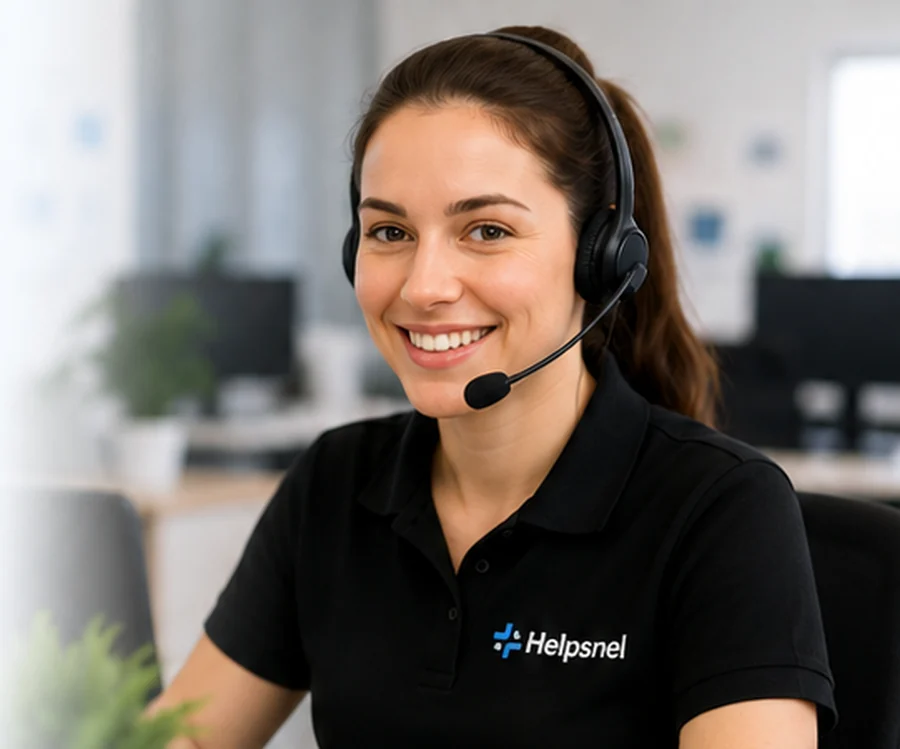 Illustratief beeld van Helpsnel-support met headset